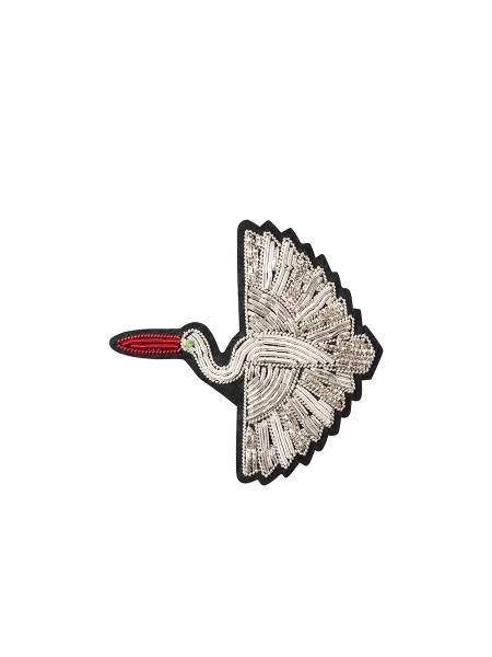 Hand-Embroidered Silk Crane Brooch - Artisan Jewelry | Vibrant Threadwork | Custom Cultural Keepsake