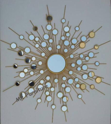 Round Metal Mirror Wall Decor Sunburst Style 37 Inch Diameter Metal Wire Frame
