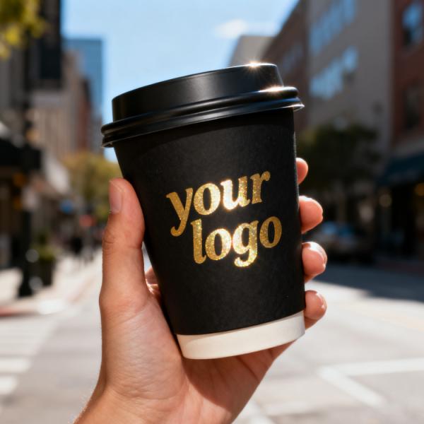 Eco-friendly biodegradable paper cup custom logo double-layer hot drink coffee cup with lid