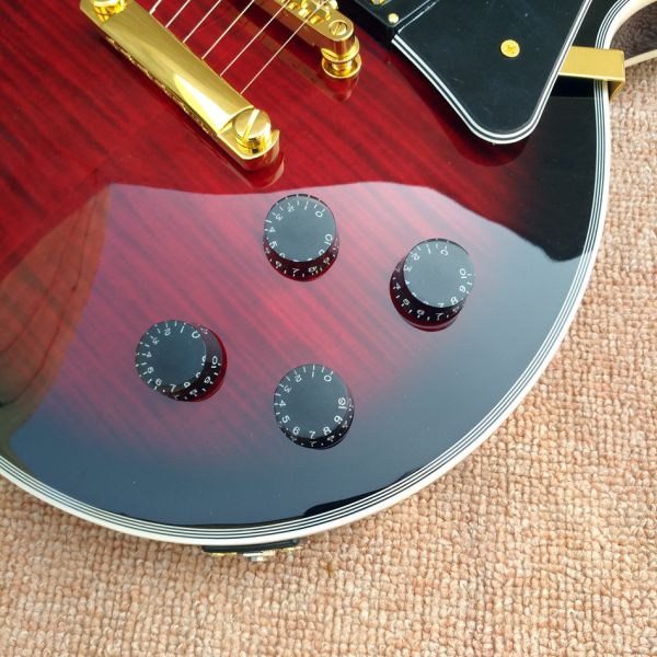 High Quality Custom LP electric guitar, Red Flame Maple Top electric guitar with Gold hardware, free shipping