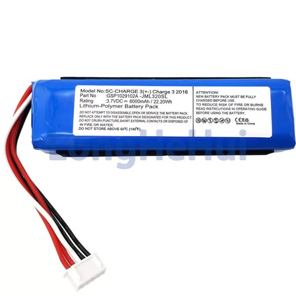 Bateria de substituição GSP1029102A para alto-falante para JBL-Charger 3 2016 3.7V JML320SL JML330SL
