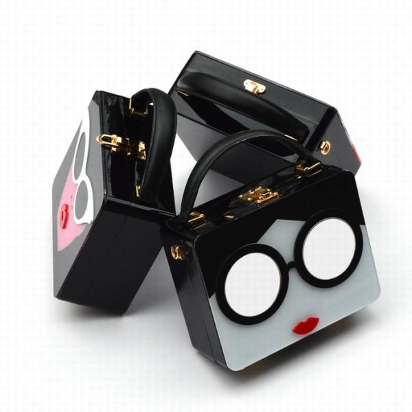 Ladies Glasses Pattern Acrylic Clutch Bag Hard Case With Split Design