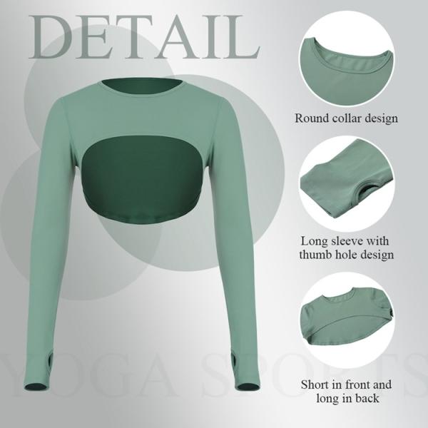 Long Sleeves Sports Crop Top with Thumb Holes in Polyester/Spandex Fabric by HEXIN