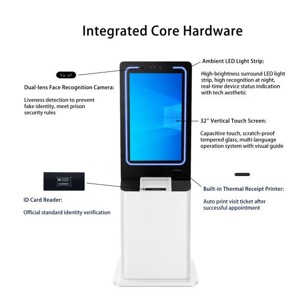 32 Inch Vertical Touch Screen Kiosk Windows I5 Android Dual Lens Camera ID Reader Automated Service Terminal