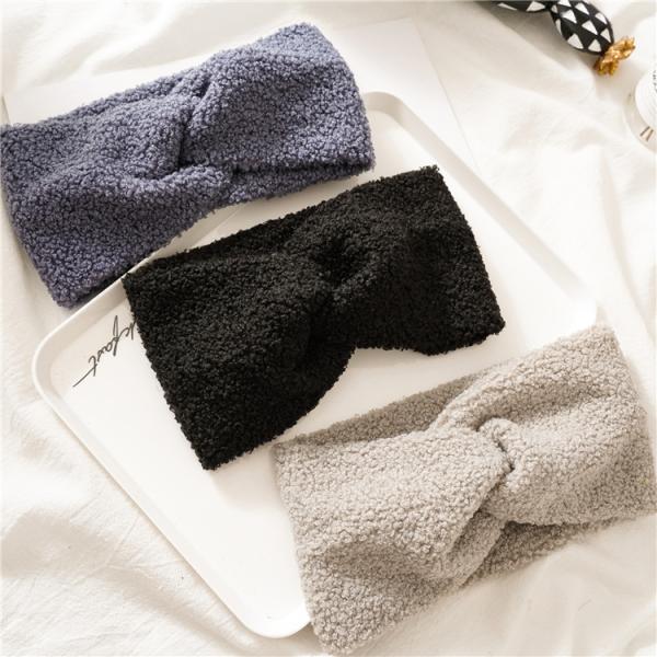 Heavy wide cashmere black hair band geometric Korean wave shampoo hair accessories autumn/winter cross headband