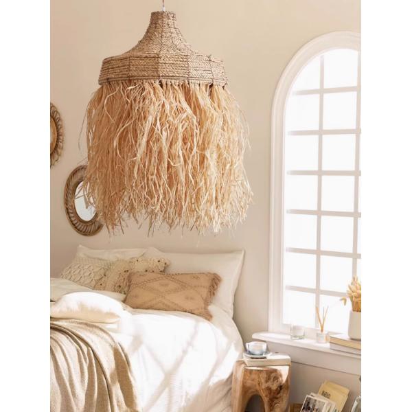 Rattan Chandelier Hotel Restaurant Straw Hat Lamp for Bedroom