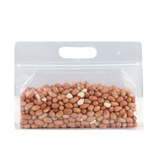 Customizable Food-Grade Transparent/Frosted Flat Satchel Self-Sealing  Plastic Bags Carry Handle For Food Packaging