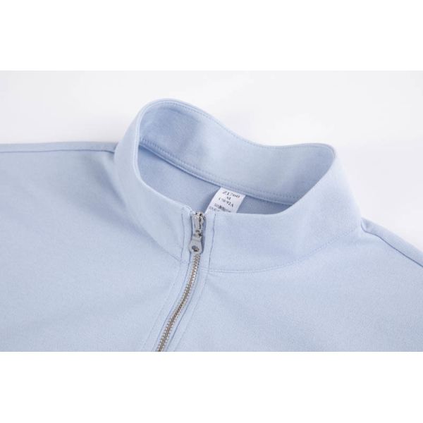 Men's Ice Blue Quarter-Zip Mock Neck Performance Pullover Hoodie with Polyester-Spandex Knit