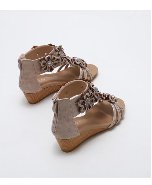 BS167 Fashion Sandals Women'S European And American Rhinestone Cross Strap Back Zipper Wedge Heel Mid-Heel Women'S Shoes