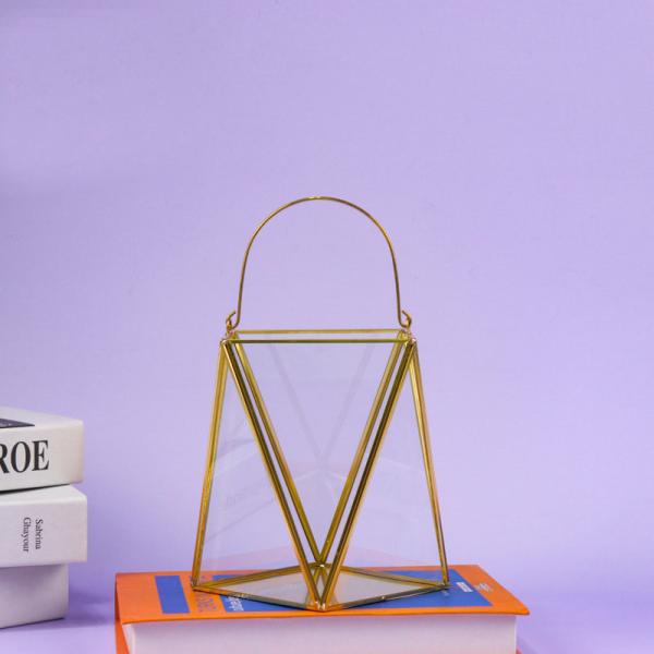 Golden copper triangle handle glass artifact lamp fruit greenhouse cover copper box gift package OEM logo words picture