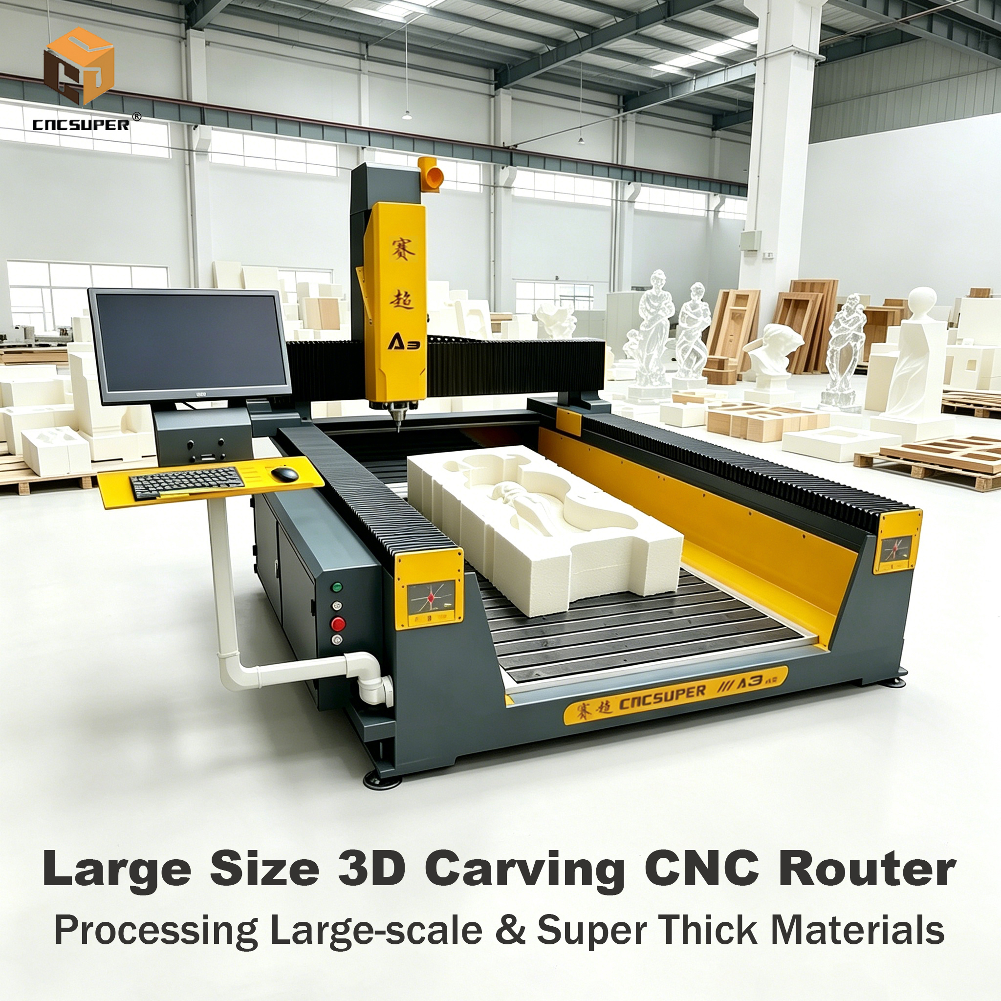 Large Scale 3D Carving Relief CNC Router for Wood EPS Foam Acrylic Aluminum Plate