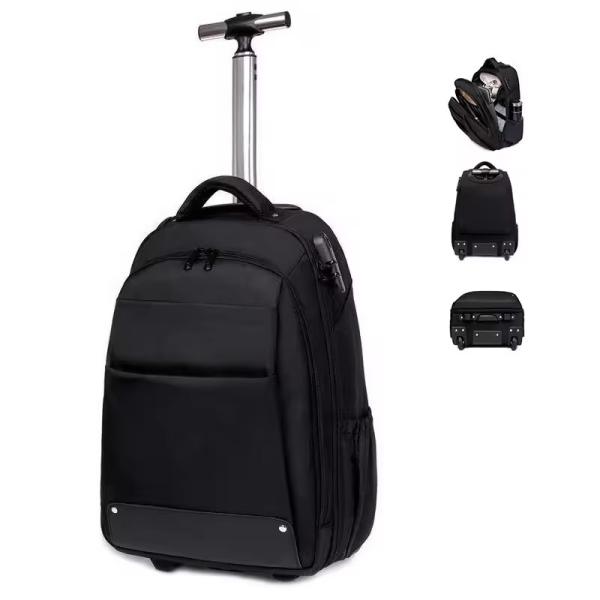Customized Logo Men's Travel Trolley Backpack with Wheels and Anti-Theft