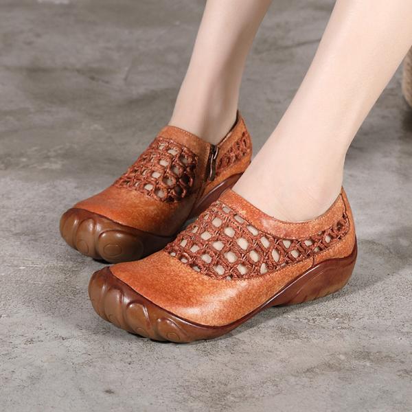 S128 Ethnic style mesh hollow breathable leather shoes 2020 new literary retro flat bottom casual women's shoes manufact