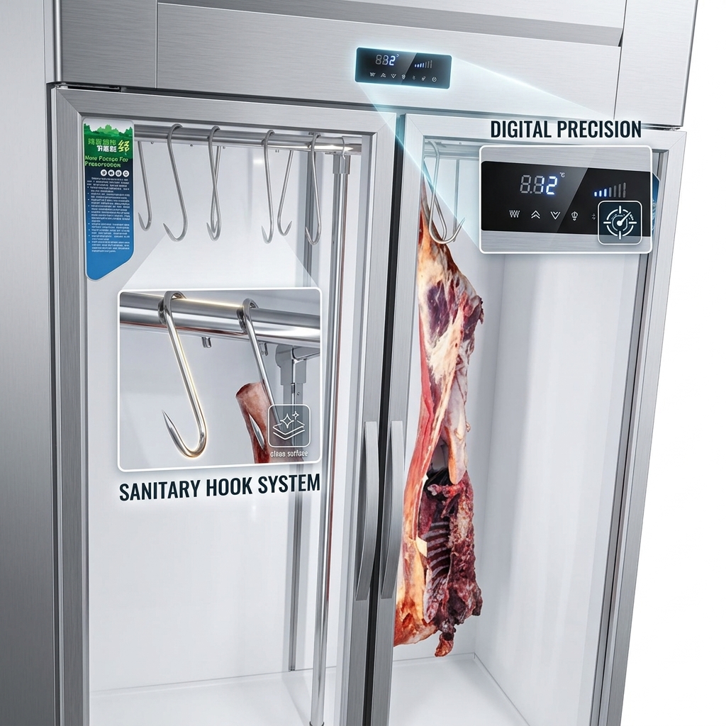Energy Saving Meat Hanging Fridge Double Door Meat Shop Chiller For Buffet Line