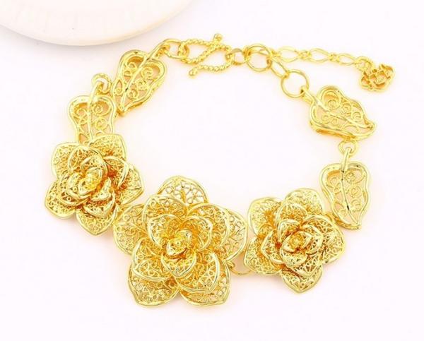 costume jewelry charm bracelet, gold color 24k gold bracelet, rose copper alloy bracelet for women