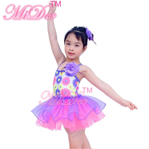 Purple Solo Performance Curved Hem Skirt Floral Sequin Kids Dance Outfits