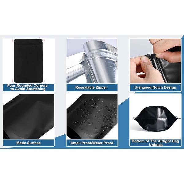 Matte Gold Stand Up Bags Smell Proof Resealable Bags, zip Sealable Foil Packaging Bags