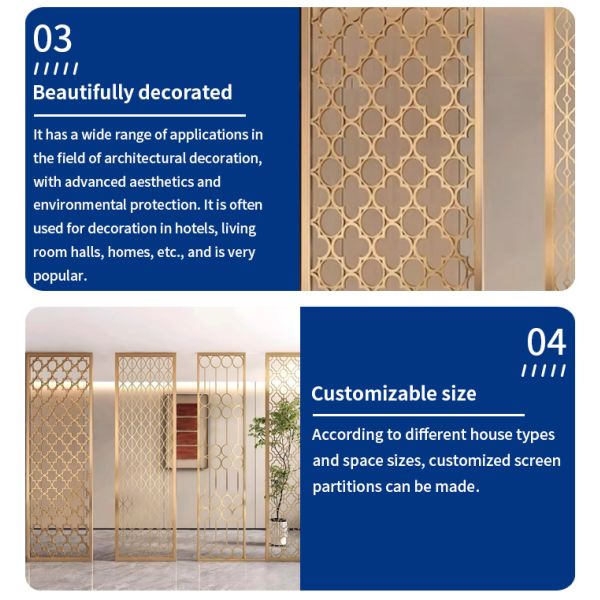 Gold Metal Laser Cut Room Dividers For Bedroom Contemporary And Functional