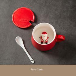 Eco Friendly Red Ceramic Cups , Ceramic Christmas Mugs With Spoon Lid OEM ODM