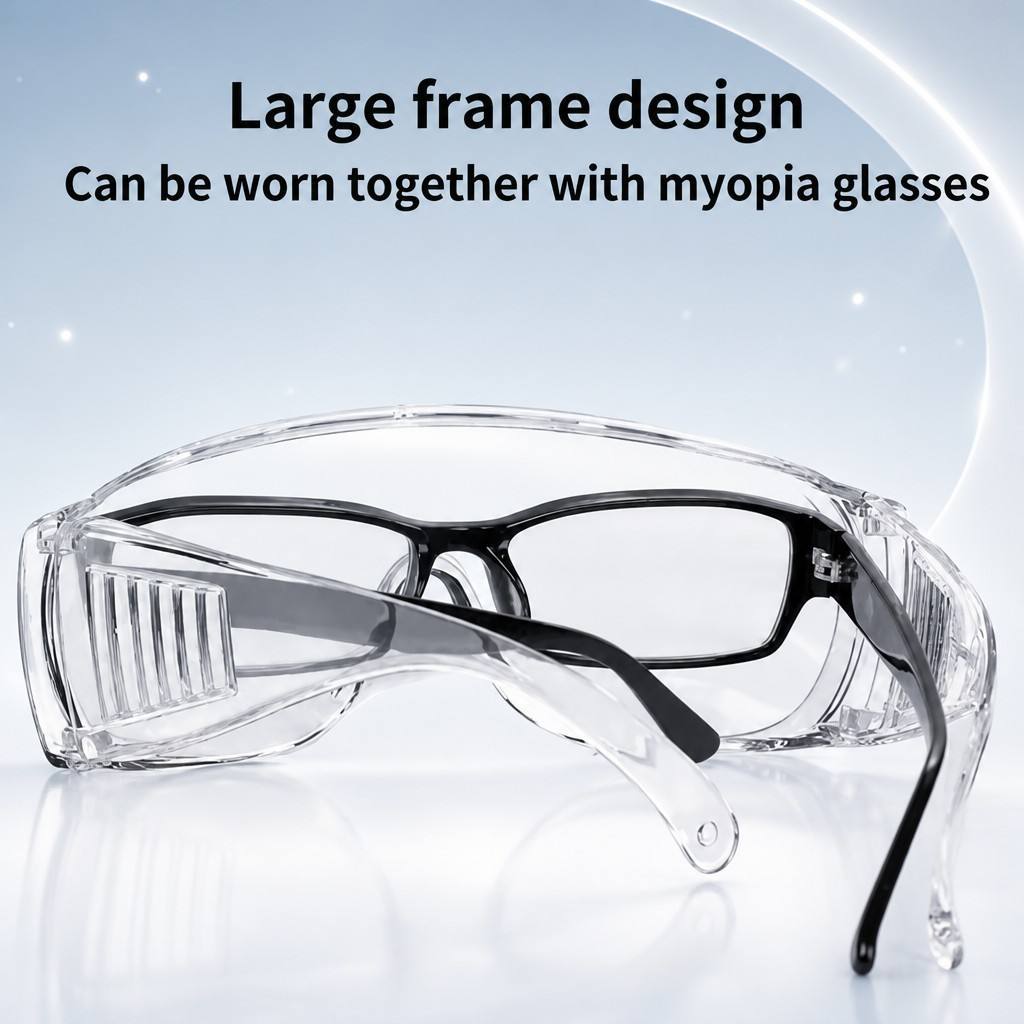 Tactical Sunglasses Prescription Protective Eye Wear PC Unisex UV400 Custom Square Anti Fog Clear Wrap Invisible Ink Goggles OTG Over Glasses for Cycling Construction Laboratory Workshop Work