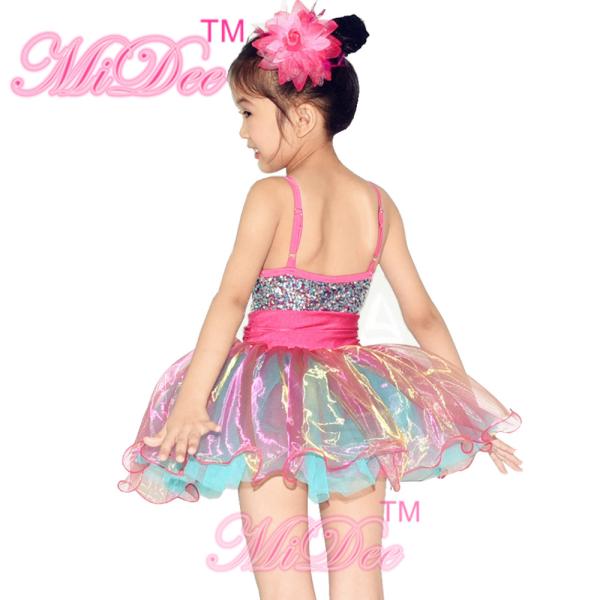 Solo Confetti Dot Tops Kids Dance Clothes 2 Tones Organza Glitter Sequin Dress
