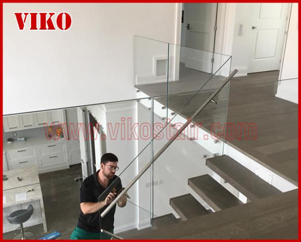 Straight Stringer Staircase VK12S Double Steel Plate Stair,304 Stainless Steel,Glass Tread,12mm Tempered Glass Railing,