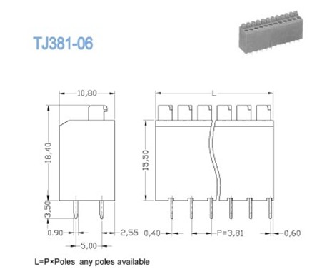 блок Screwless весны PCB тангажа 3.81mm терминальный, 16 до 20 AWG 300V 10A, 2P - 28P