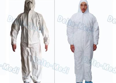 Waterproof Breathable Disposable Protective Coveralls Cotton Knitted / Elastic Cuff White Color