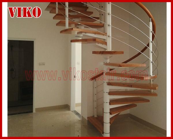 Spiral Staircase VH10S  Spiral Stainless Steel Stair Tread Beech Curved Glass Handrail 304 Stainless Steel Railing Glass
