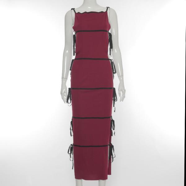 Women's Stitching Lace Up One Piece Dress Long Party Wear