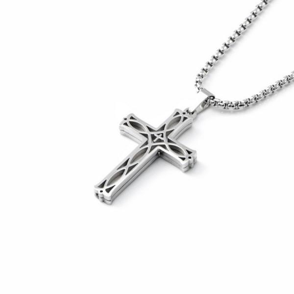 New stainless steel jewelry with fashionable and personalized patterns, hollowed out necklace, simple men's cross pendant