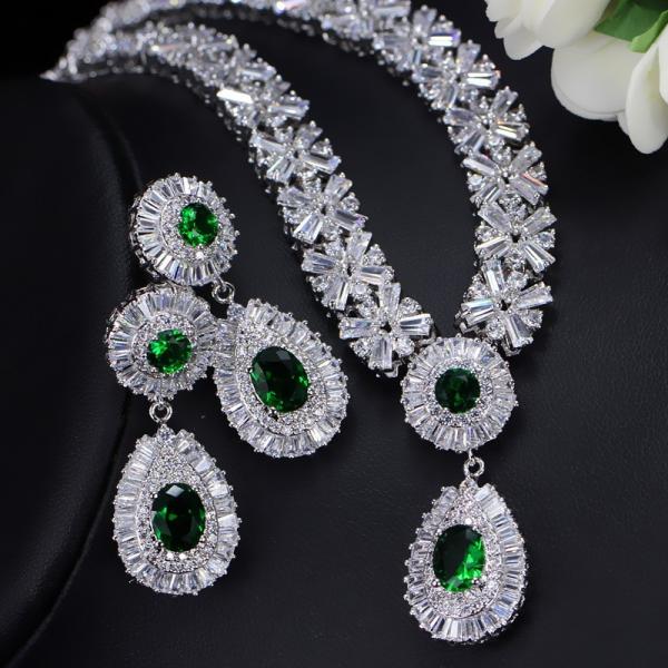 Water Drop Rhinestone Necklace & Earrings Full Crystal Necklace & Earrings  Wedding Jewelry Set