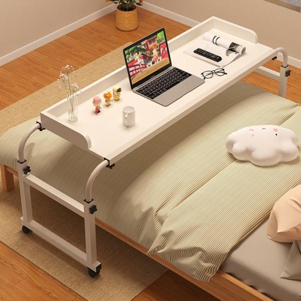 Wooden Portable Desk Adjustable Lazy Cross Bed Table with Wheels for Modern Home Furniture in Bedroom