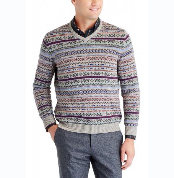 Soft Floating V Neck Pullover Sweater , Winter Jacquard Christmas Sweater