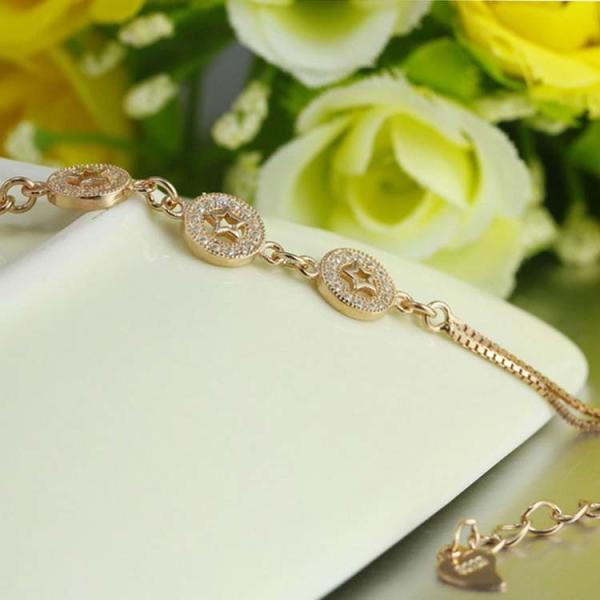 Rose Gold Plated Sterling Silver Cubic Zircon Start Charm Bracelets (B12281ROSE)