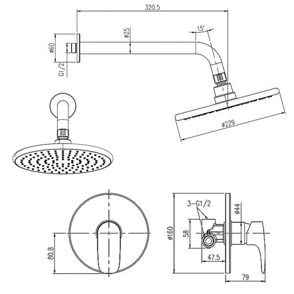 La ducha incorporada de Headshower del cuarto de baño fijó la cabeza moderna de Chrome de la ronda que el sistema de la ducha fácil limpia