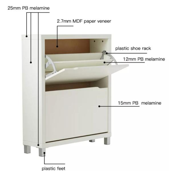 Customized Contemporary White Wooden Flip Down closed Shoe Rack Furniture 2 Tier For hallway