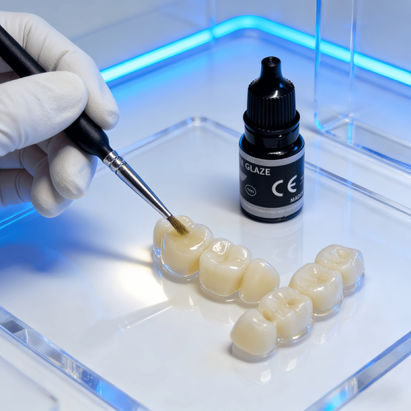 Glossy Transparent Glaze dental varnish UV light cure delivering cavity prevention and glossy enamel surface enhancement