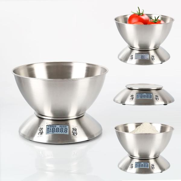 Stainless Steel Bowl Kitchen Scale 5kg Capacity 1g Accuracy for Accurate and Convenient Food Weighing