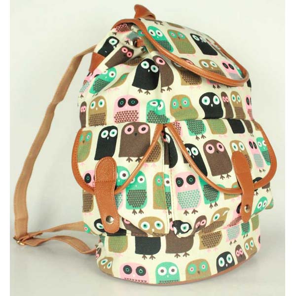 Women's School Swallow Backpack Fox Bag Girl's Owl Backpack Canvas Shoulder Backpack