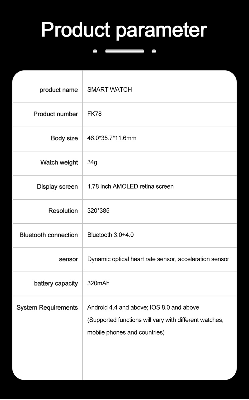 Звонок Bluetooth Smartwatch дюйма HD IWO FK78 1,78 для IOS андроида