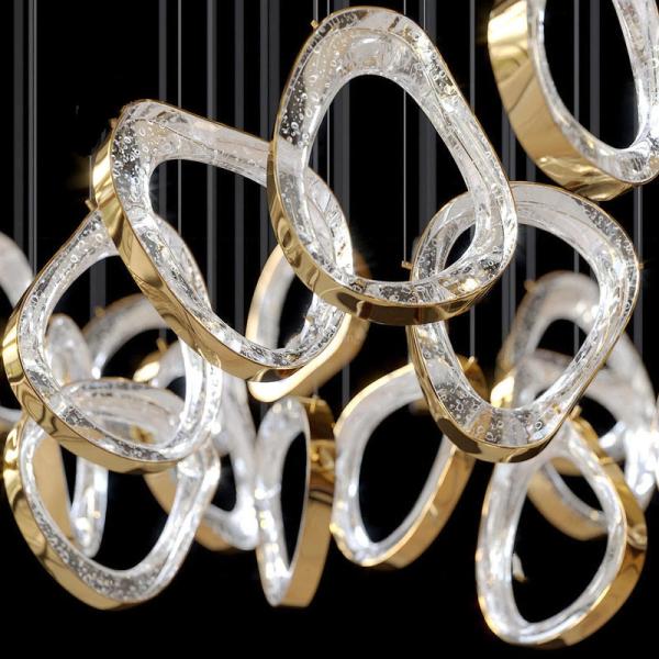 JYLINGHTING Luxury LED Light Metal Gold Ring Pendant Lights Crystal Circle Chandeliers for Villa Hotel Rectangle Middle Modern Pendant Light