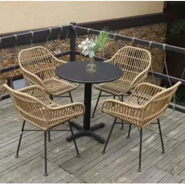 American style Courtyard Stacking Hotel Aluminum Frames Rattan Wicker Restaurant Balcony Dining Garden Outdoor Chairs