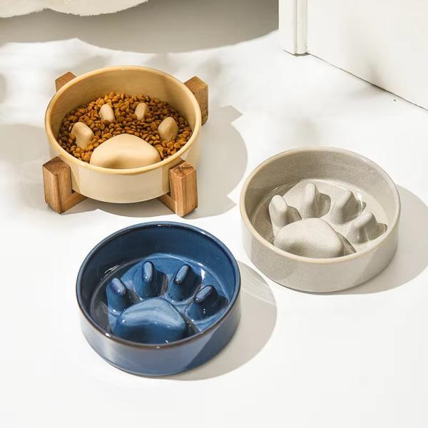 Ceramic Pet Bowl Dog Slow Feeder with Wooden Frame Applicable Pet Dogs Customize logo Color Packaging LCD Display NO