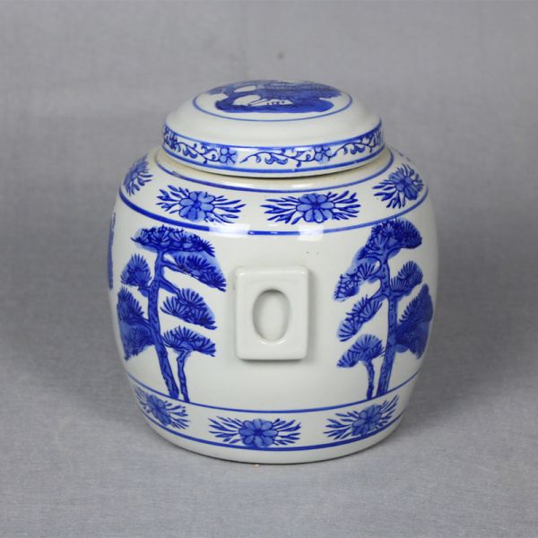 Traditional Blue And White Ceramics Memorial Urn Adult Size Landscape Design