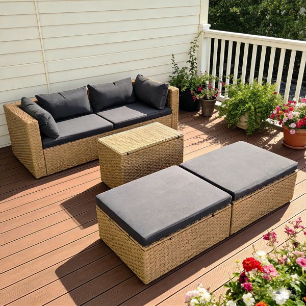 Factory Direct Sales Rattan Corner Sofas 5 Pieces Set Corner Ottoman Storage Table Patio Furniture Garden Set Outdoor Furniture