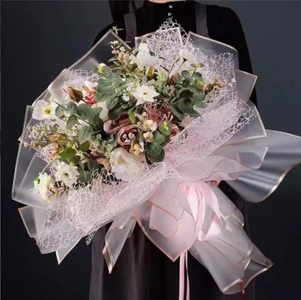 Hansu Paper Matte Paper Flower Wrapping Paper Golden Edge Jelly Film DIY Material for Flower Bouquets Shipping Time 30-45 Days