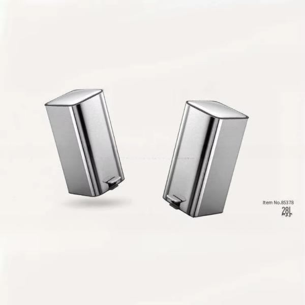 Silver 28L Stainless Steel Soft Close Square Pedal Trash Bin For Living Room Office Style Rolling Cover Type