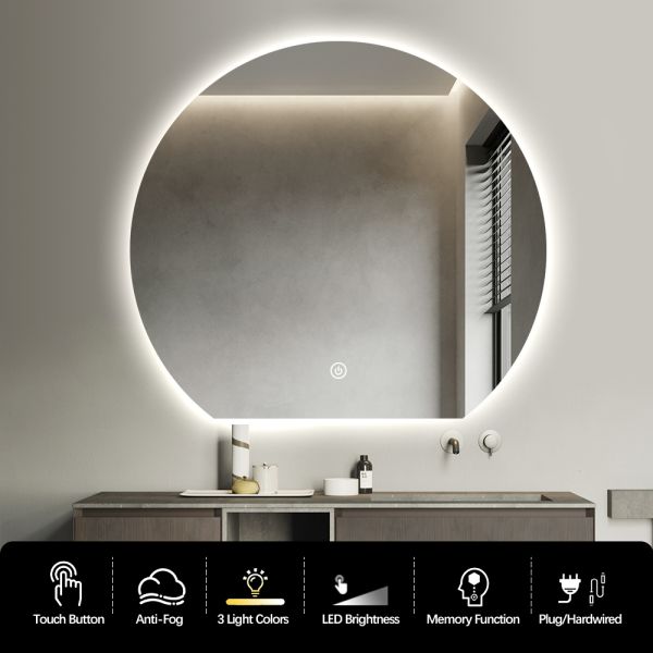 Waterproof Half Circle Backlit Mirror , Modern LED Bathroom Mirror Wall Mounted