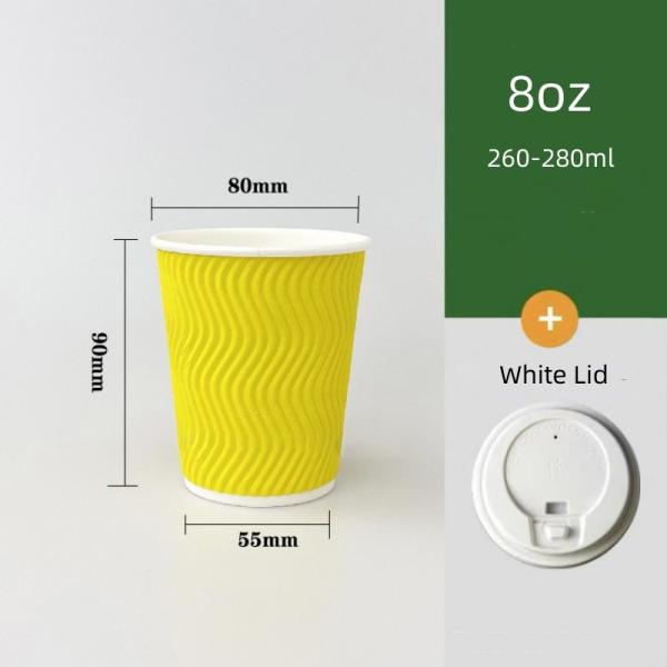 4oz 120ml 8oz 250ml Disposable Paper Cups Yellow Coffee Cups With Lid Ripple Wall